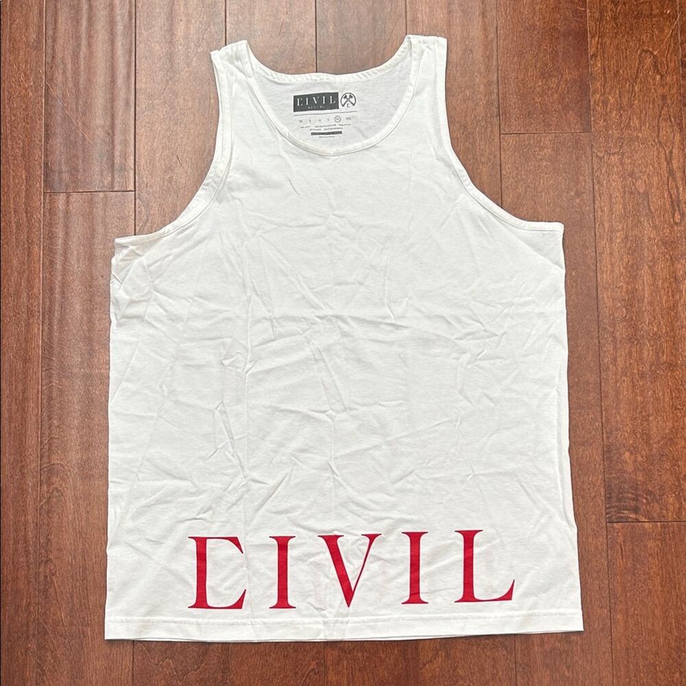 Civil Regime White Tank Top with Red Lettering, Size XL, NWOT
